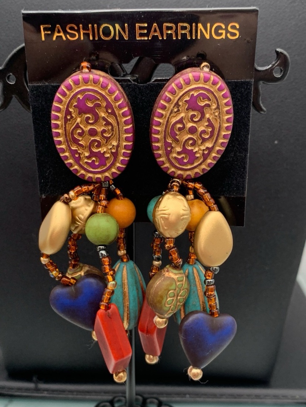 Vintage NOS Bohemian Multicolor Drop pierced Earrings - Fashion Earrings
